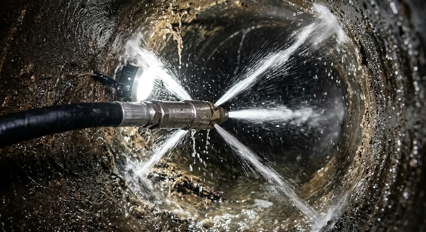 High-pressure hydro jetting nozzle cleaning sewer pipe for Storm Drain Cleaning in Dalton